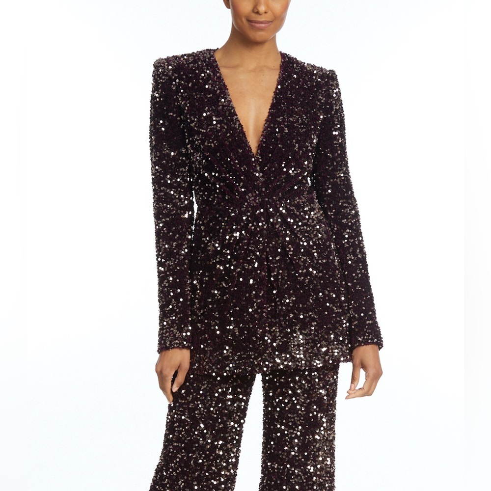 Badgley Mischka Collection Single-Button Sequin Velvet Blazer Jacket (NWT)